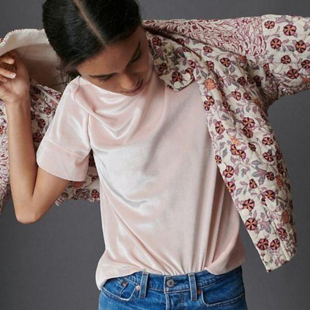 Anthropologie Krisha Velvet Mock Neck Top
